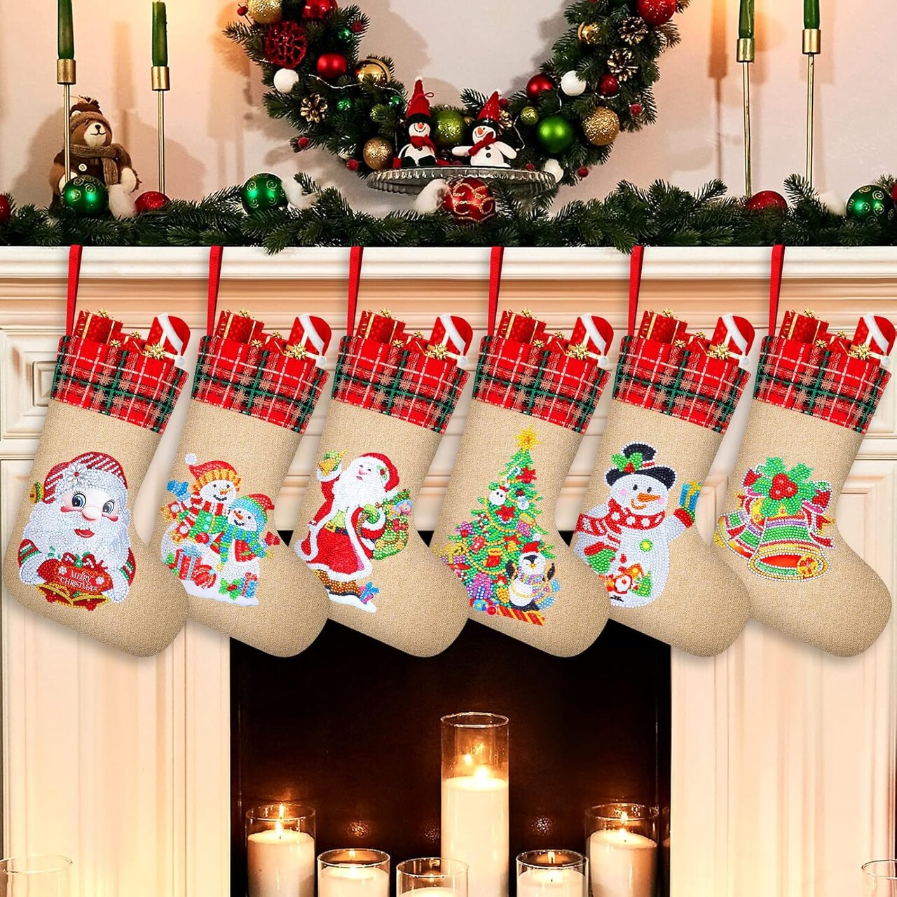 6 Sets Christmas 5D DIY Diamond Stockings Snowman Art (Snowman) 13.78 x 7.87 x 0.08 inches